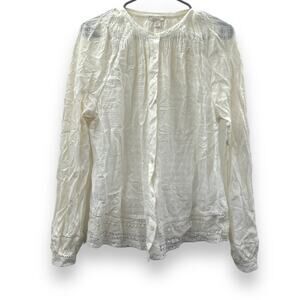J. Crew Point Sur White Long Sleeve Peasant Top in Windowpane Cotton Voile Sz‎ S